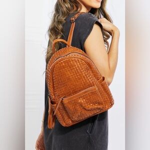 SHOMICO Certainly Chic Faux Leather Woven Backpack Chestnut